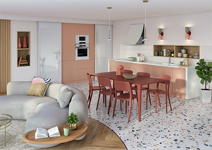 cuisine ouverte saumon sans meubles hauts