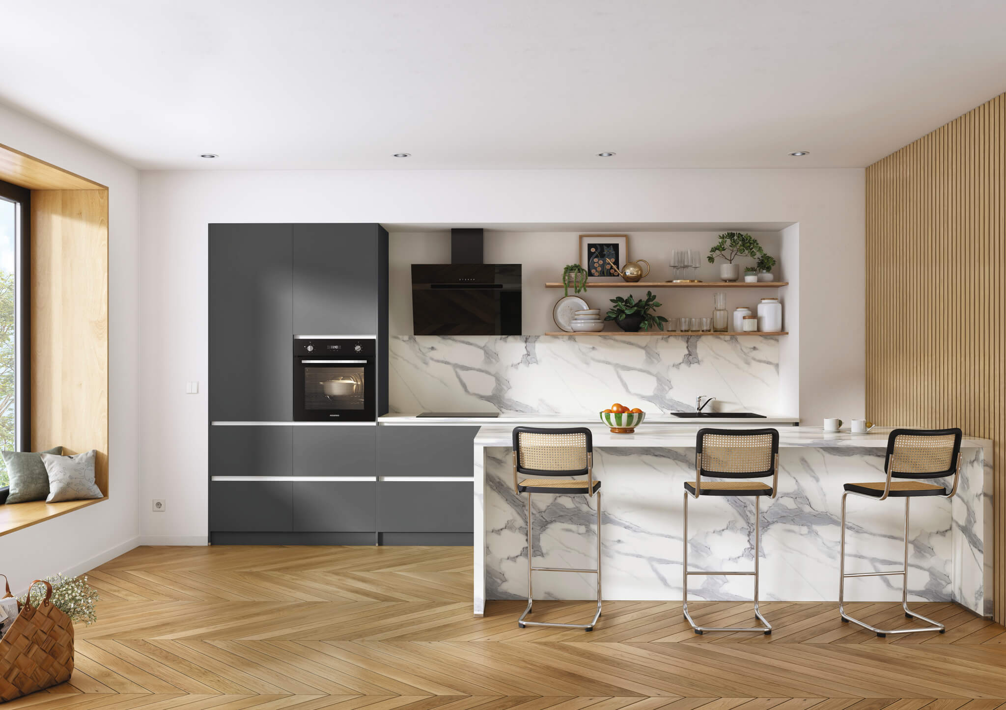 Cuisine moderne ouverte avec grand ilot central